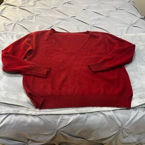 Free People Deep Red V-Neck Sweater
